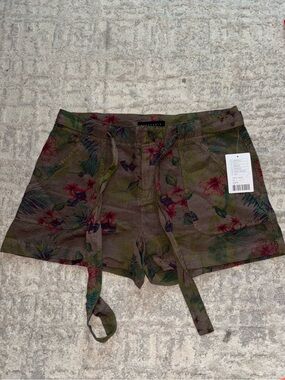 Sanctuary Olive Green Floral Drawstring Jean Shorts
